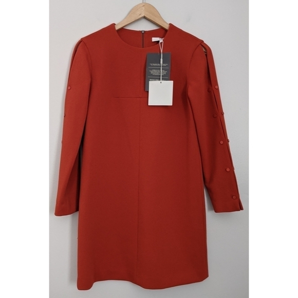 🆕 Tibi Paprika Button Sleeve Crepe Shift Dress Size 0 - Picture 2 of 13